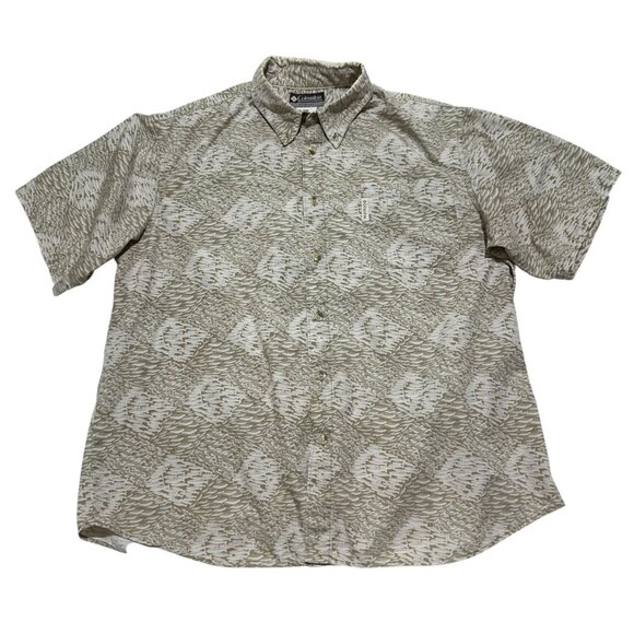Columbia XCO Mens Size XL Tan Fish Print Button Down Short Sleeve Shirt - Picture 1 of 11